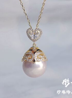 宫廷风珍珠项链13mm淡水爱迪生白亮透粉小灯泡S925项链
