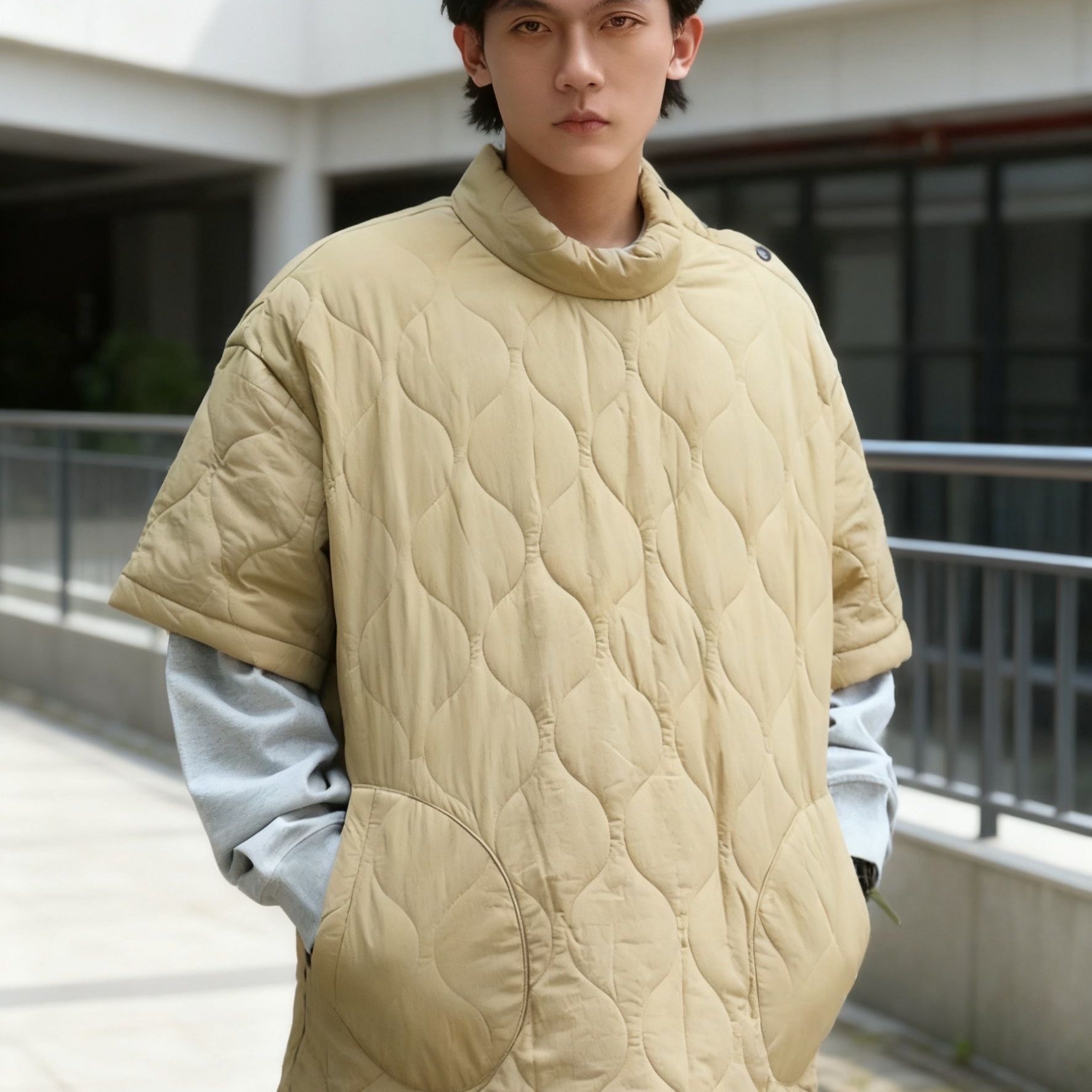 2025新款套头半袖棉服男潮流时尚个性立领防风保暖青少年棉衣外套