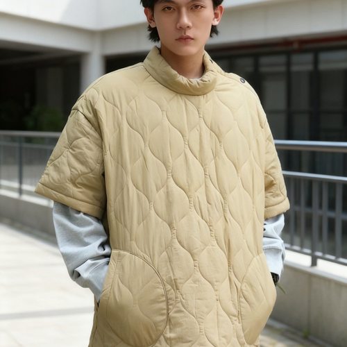 2025新款套头半袖棉服男潮流时尚个性立领防风保暖青少年棉衣外套