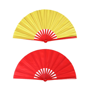 高档竹骨太极扇金红色双面响扇健身武术扇中国功夫扇子舞蹈表演扇