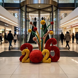 2026年数字烟花摆件新年商场酒店布置氛围美陈春节商业街打卡装置