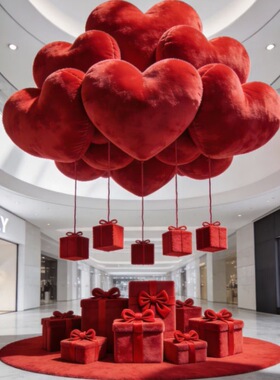 毛绒爱心瀑布橱窗引流网红道具