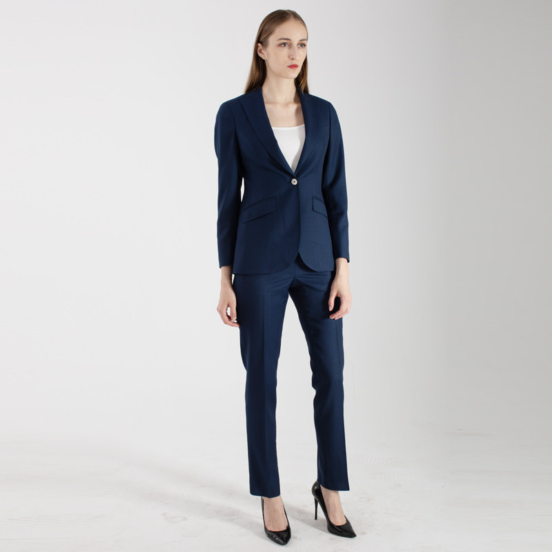 蓝色现货商务女西服工装毛料一粒扣裤装时尚休闲小西装长袖外套秋