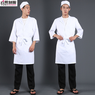 定做厨师工作服酒店餐饮后厨房服装厨师长工装七分袖白色男外套