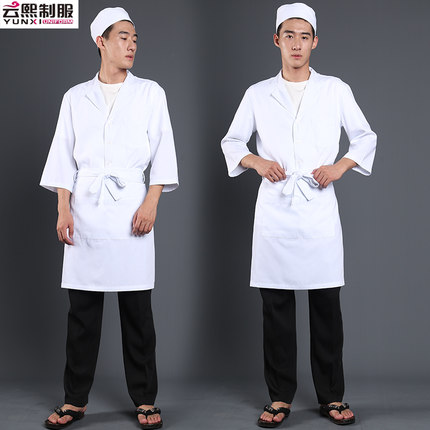 定做厨师工作服酒店餐饮后厨房服装厨师长工装七分袖白色男外套