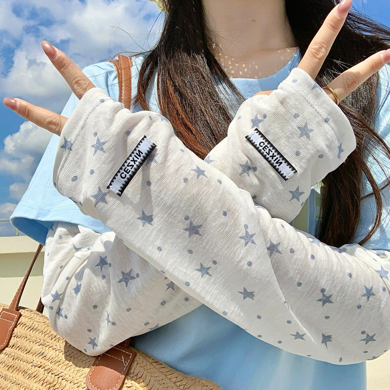 星星波点防晒袖套女夏季薄款防紫外线宽松透气遮阳护手臂骑行冰袖