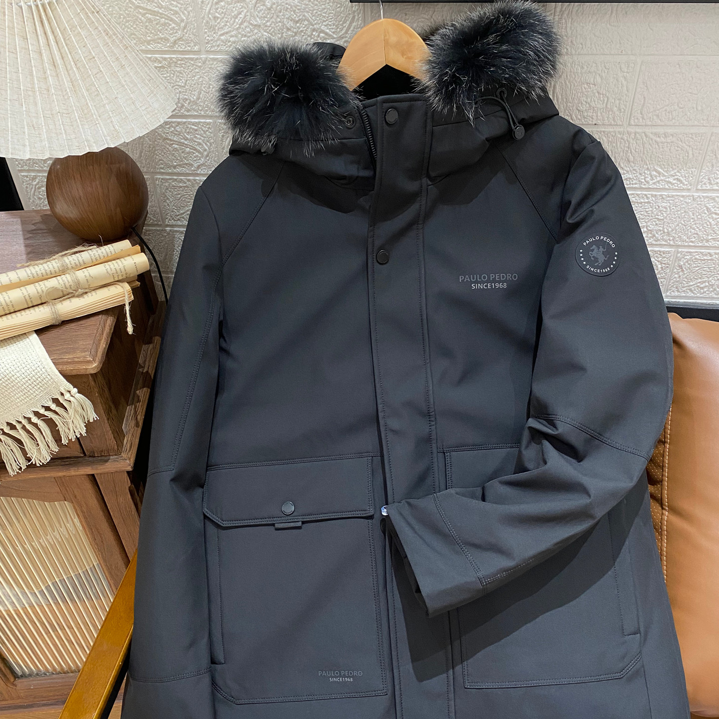 保罗彼得男士羽绒服狐狸毛领獭兔内胆可拆卸中长款保暖RTCD34180