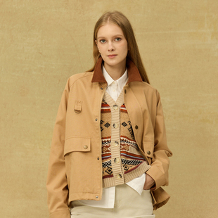 TN0553504 女士翻领拼接卡其老钱风复古外套时尚 DIV.POLO 专柜正品