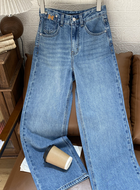 保罗彼得专柜正品 女士复古直筒牛仔裤百搭显瘦阔腿裤BLFAN00690