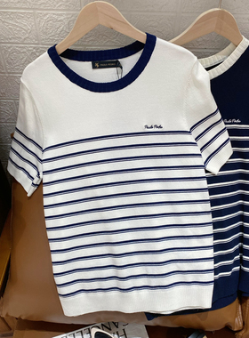商场同款 女式圆领针织短袖时尚条纹减龄百搭 保罗彼得UKFAZ01261