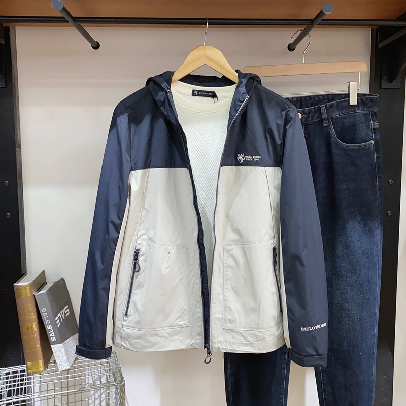 保罗彼得2025专柜春装新款男士连帽夹克拼接款 简约时尚NTEA76511,男装,夹克,淘宝优惠券,粉丝福利购,淘宝优惠卷