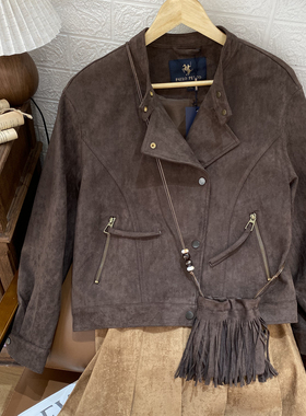 女式麂皮外套含零钱包 保罗彼得商场同款 复古时尚洋气QBECG00010