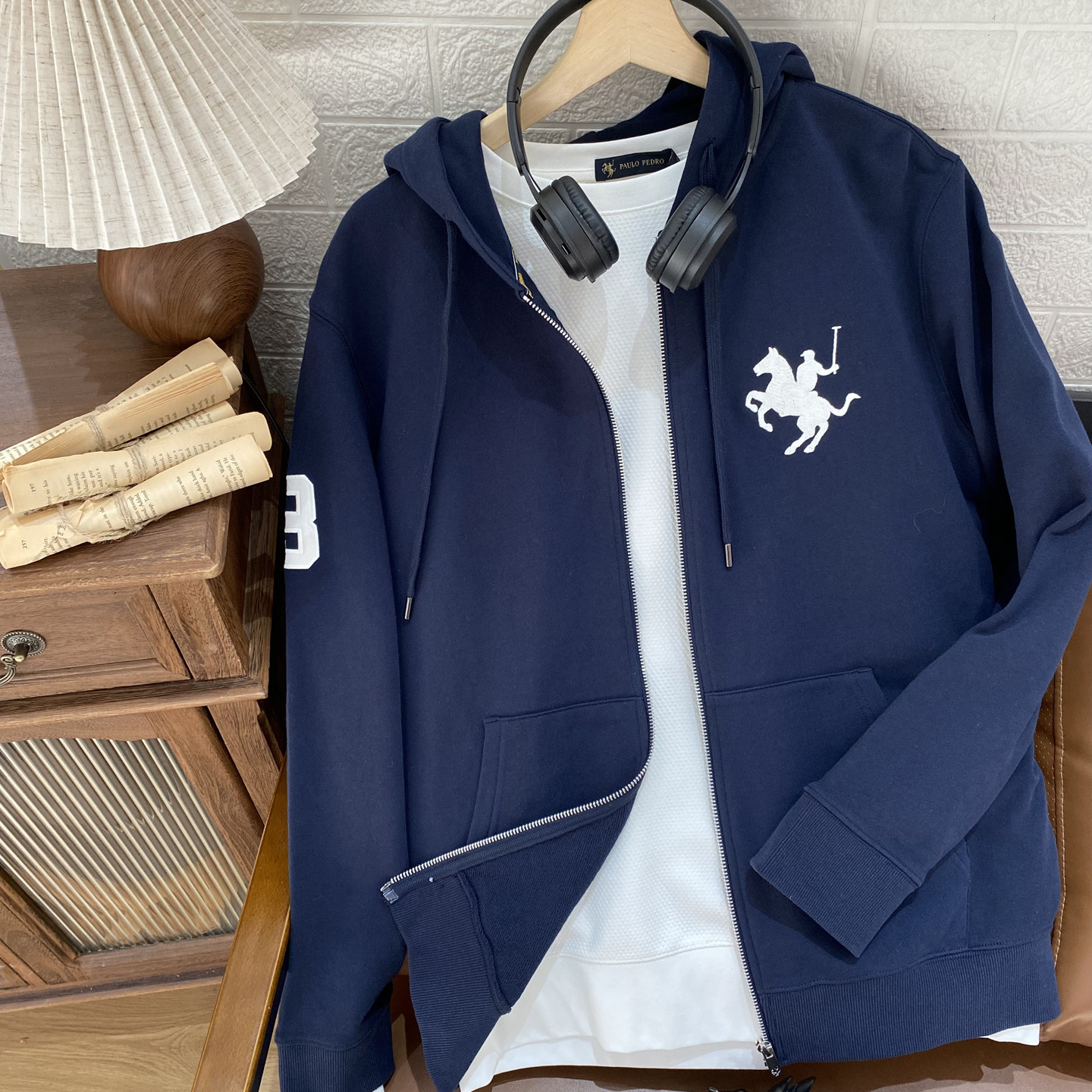 保罗彼得正品男士大马标NACC48151带帽拉链开衫卫衣外套运动舒适