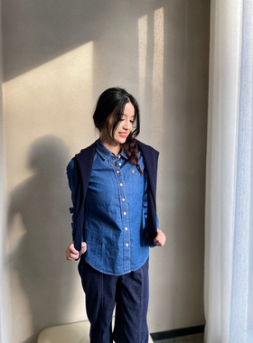 保罗彼得 专柜女士春款翻领长袖牛仔衬衫 时尚复古 CWDA58910全棉