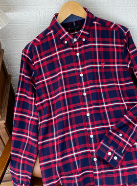 保罗彼得专柜正品25年秋款男士美式复古红色格子衬衫YWECC00290