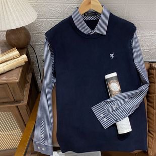 保罗彼得 男士翻领长袖针织衫假两件 专柜正品 商务休闲MLDC49240