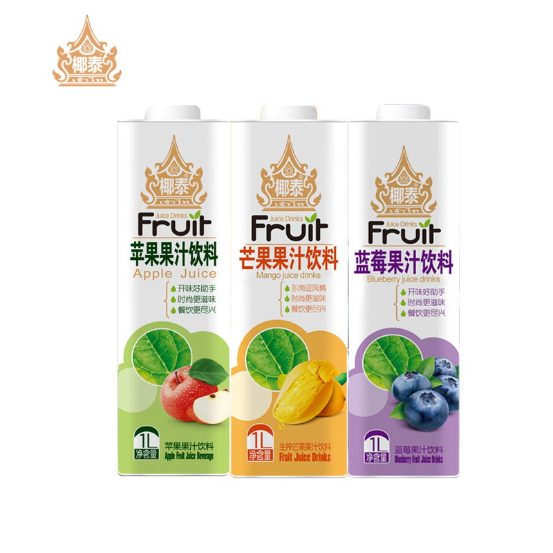 椰泰果汁饮料1L*2瓶装果肉生榨芒果汁苹果汁蓝莓汁椰子汁果味饮料