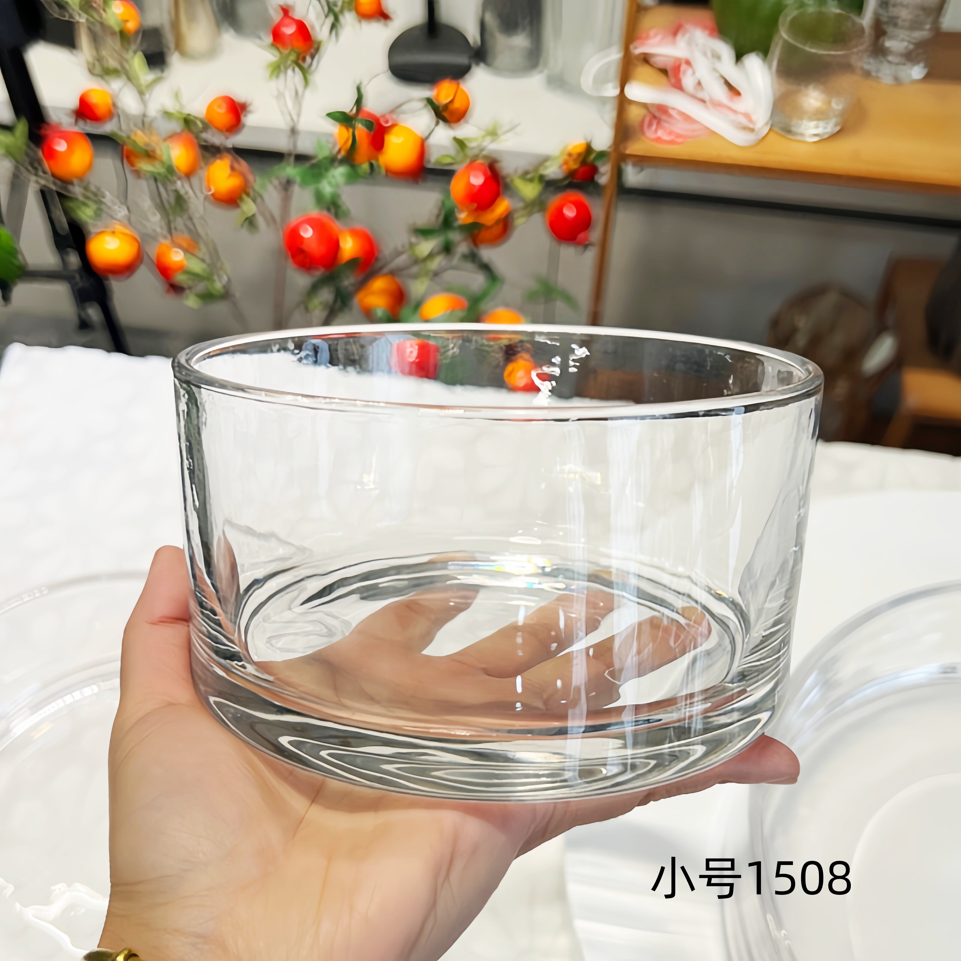 加厚简约透明玻璃花瓶透明圆柱形大容量家用装饰花器办公室摆件品