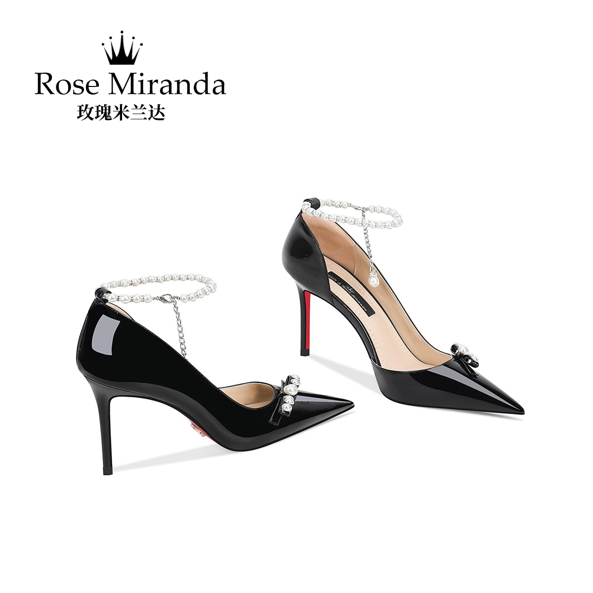 玫瑰米兰达【红底鞋】RoseMiranda纪念高跟鞋黑色百搭性感单鞋