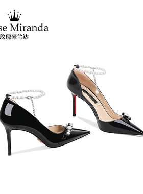 玫瑰米兰达【红底】RoseMiranda高跟鞋黑色百搭性感细跟尖头单鞋