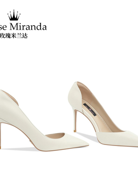 RoseMiranda玫瑰米兰达高跟鞋真皮侧空鞋细跟气质单鞋小码