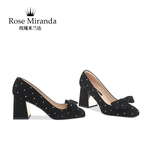 满烫钻黑色高跟蝴蝶结单鞋