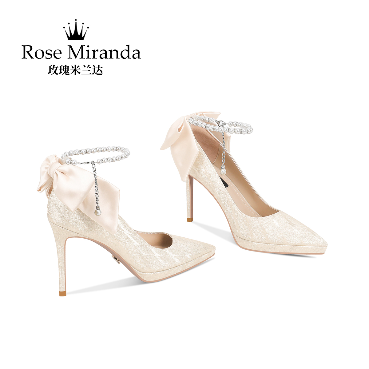 玫瑰米兰达RoseMiranda高跟鞋浅金色增高防水台小码婚宴婚鞋