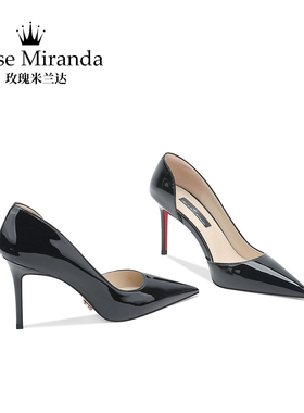 玫瑰米兰达【红底】RoseMiranda时刻高跟鞋黑色红底性感风单鞋女