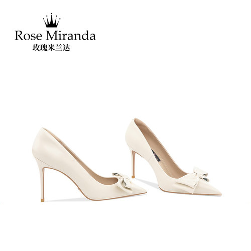 米白色尖头高跟鞋女2024春季新款