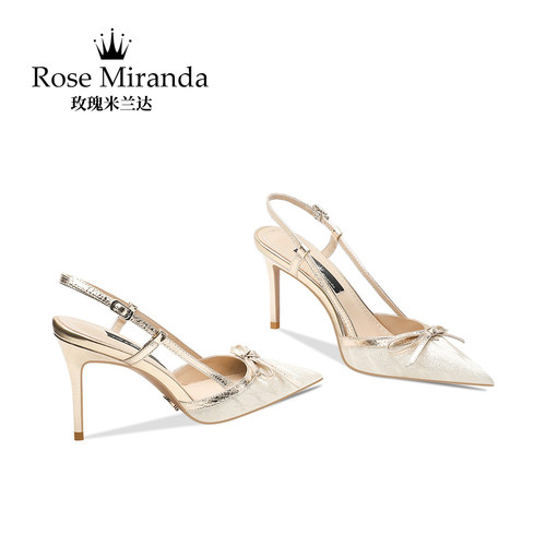 玫瑰米兰达RoseMiranda高跟鞋金色一字带细跟尖头新款凉鞋