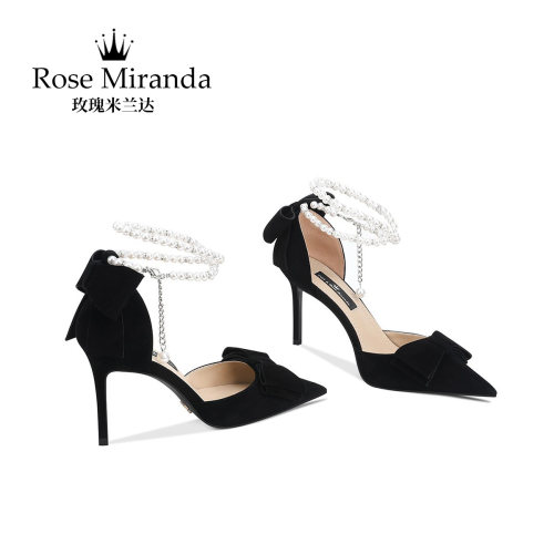 玫瑰米兰达RoseMiranda高跟鞋黑色气质鞋中空细跟尖头凉鞋