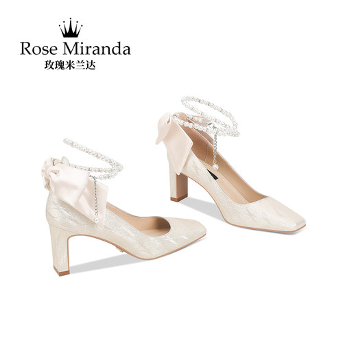 玫瑰米兰达RoseMiranda高跟鞋秋冬新款时尚百搭粗跟婚礼婚鞋
