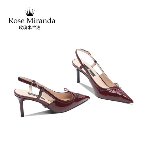 玫瑰米兰达RoseMiranda纪念时刻高跟鞋酒红色漆皮尖头后空凉鞋