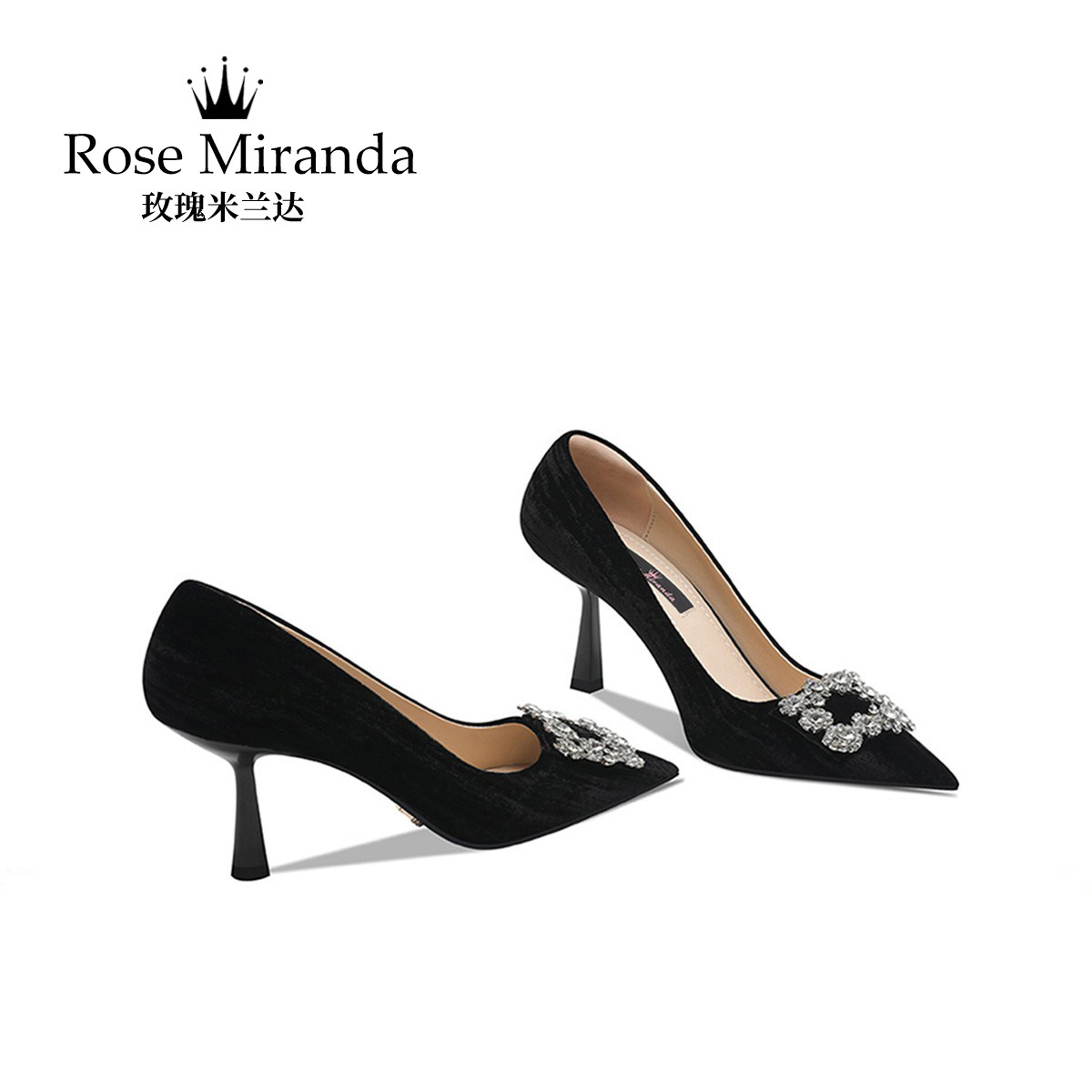 玫瑰米兰达RoseMiranda纪念时刻高跟鞋秋冬水钻女鞋气质细跟单鞋