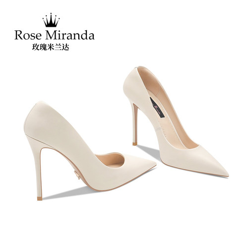 玫瑰米兰达RoseMiranda纪念时刻高跟鞋米白色浅口一脚蹬细跟单鞋