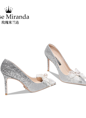 RoseMiranda玫瑰米兰达高跟鞋宴会婚鞋新婚浅口细跟单鞋女