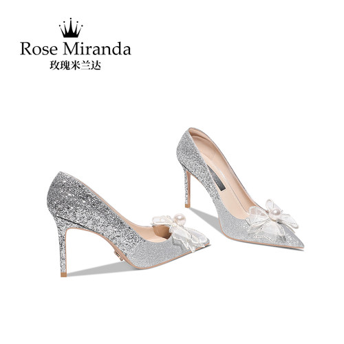 RoseMiranda玫瑰米兰达高跟鞋宴会婚鞋新婚浅口细跟单鞋女