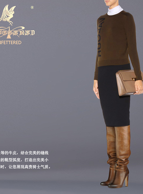 Unfettered新款手工鞋定制真皮套筒高跟骑士靴高筒马靴及膝靴子女