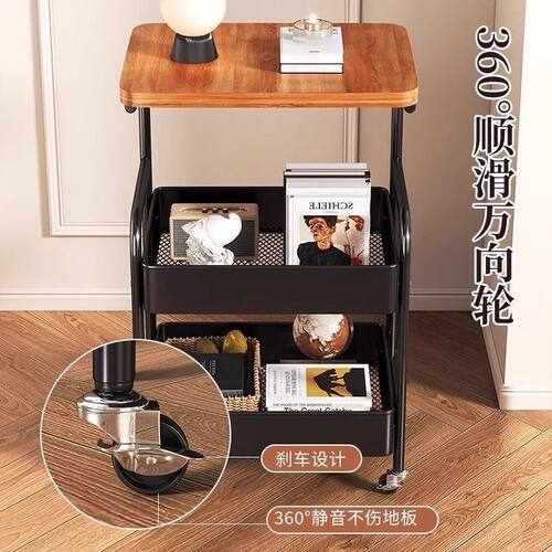 可移动双层中古风收纳茶几推车