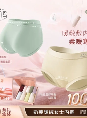纤知鸟 流光金100A抗菌益生菌加长档桑蚕丝女内裤奶芙暖绒Q9019
