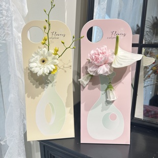 手提卡片花卡单只花束包装 教师节手提花篮插花盒diy插花手拎花盒