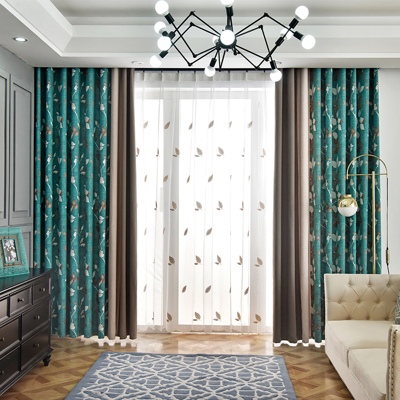 美式田园加厚棉麻布遮光客厅卧室飘窗帘遮阳成品定制记忆定型拼接