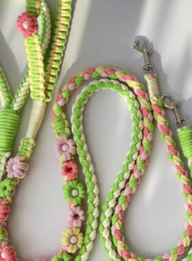 原创宠物包芯棉狗绳中小型犬编织手工撞色网红花花猫咪狗狗牵引绳