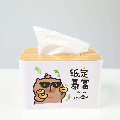 卡皮巴拉竹楠盖纸巾盒家用客厅茶几桌面加厚纸巾收纳盒酒店抽纸盒