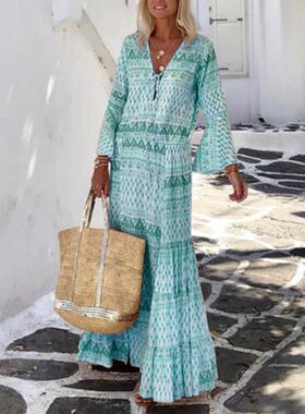 Long Beach Dress 2021 Sexy Spring Summer V Neck Maxi Dresses