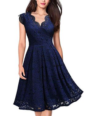 Ladies Vintage Lace V-neck Sleeveless Cocktail Party Dress