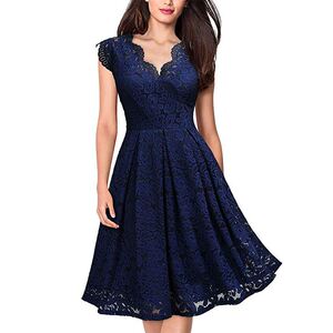 Ladies Vintage Lace V-neck Sleeveless Cocktail Party Dress