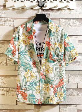 夏季男士短袖花衬衫 东南亚风格沙滩服 海南岛服旅游度假衬衣男
