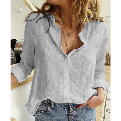 Leisure White Yellow Shirts Button Lapel Cardigan Top Lady L