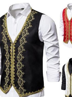 男士欧式镶金礼服宫廷装影楼服装黑白色歌剧舞台表演服马甲MJ34